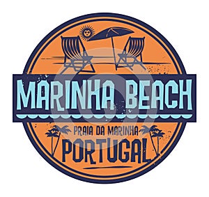 Stamp with words Marinha Beach, Portugal written inside