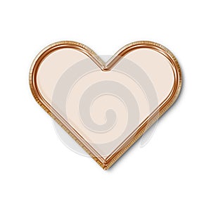 The stamped metal heart shape is crimped along the edge. On a isolated white background. 3D Illustration abstract art