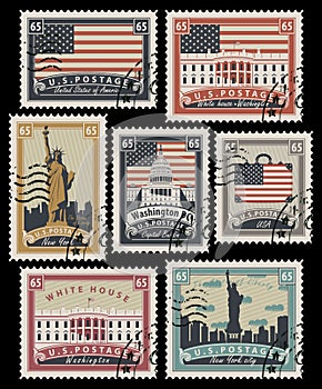 Stamps with America landmarks