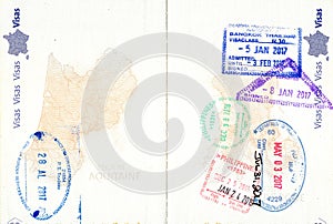 Stamps of Canada, United States, Thailand and the Philippines in a French passport