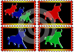 Stamps with colored toros photo