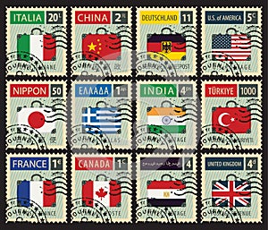 Stamps with flags of different countries