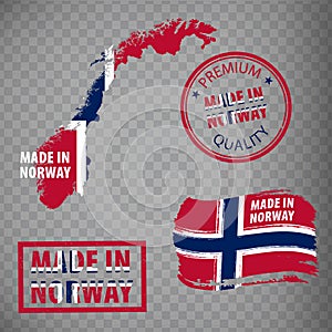 Made in Norway rubber stamps icon isolated on transparent background. Manufactured or Produced in Norway.  Map of  Norway. Set of