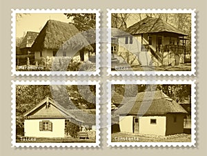 Stamps with old houses