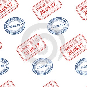 Stamps and postal signs date and destination seamless pattern