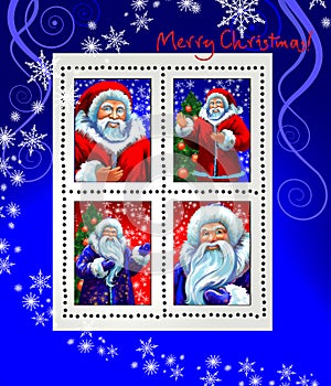 Stamps with Santa Claus and Grandfather Frost
