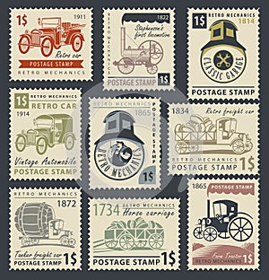 Stamps on the theme of road and rail transport