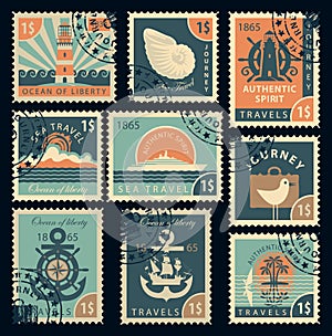 Stamps on the theme of travel by sea