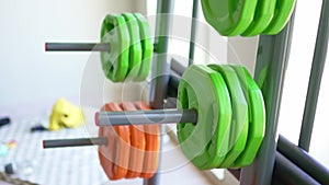 stand for barbell discs and dumbbells for the gym.