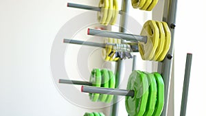 stand for barbell discs and dumbbells for the gym.