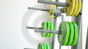 stand for barbell discs and dumbbells for the gym.