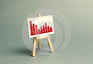 A stand with a canvas and a red downtrending trend. The concept of falling rates and indicators of the economy or production