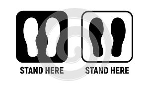 Stand here distance social icon. Wait here feet sign design sticker