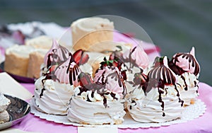 Stand of a local confectioner offering cakes and other desserts.