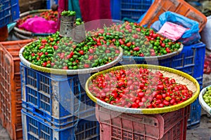 Stand with local food on streets of Kathmandu.