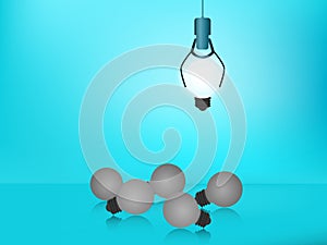 Stand out from the crowd. Choose outstanding glowing light bulb. Business success concept