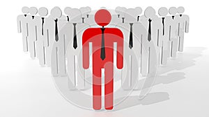 Stand out from crowd concept. Red man icon in middle of white man icons. Be different searching job