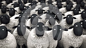 Stand Out from the Herd: A Black Sheep Surrounded by White Sheep.