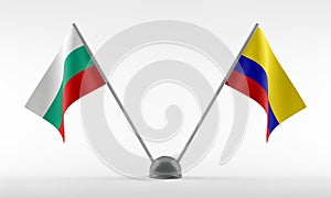 Stand with two national flags. Flags of Colombia and Bulgaria. Isolated on a white background. 3d rendering