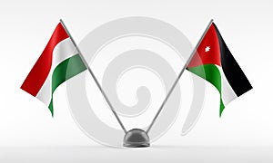 Stand with two national flags. Flags of Hungary and Jordan. Isolated on a white background. 3d render
