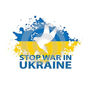 Stand with Ukraine. Dove with olive brunch. Peace in Ukraine. Stop russian agression