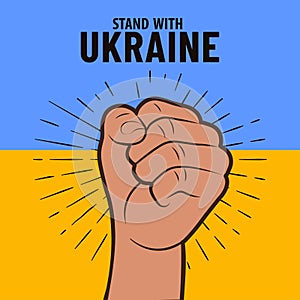 Stand with Ukraine. Vector ukrainian flag with fist