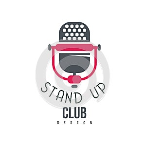 Stand up club design, comedy show sign with retro microphone vector Illustration on a white background