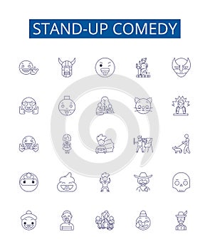 Stand-up comedy line icons signs set. Design collection of Humor, Jokes, Comedians, Spoofs, Punchlines, Laughing