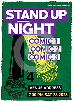 Stand Up Comedy poster event, standup night post or banner for events, open mic for comedy cafe brochure or pamphlet or flyer
