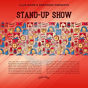 Stand up comedy show concept with thin line icons