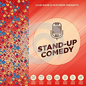 Stand up comedy show concept with thin line icons