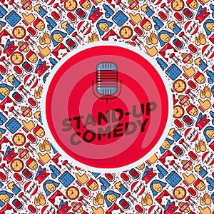 Stand up comedy show concept with thin line icons