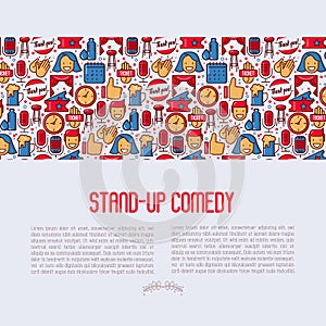 Stand up comedy show concept with thin line icons