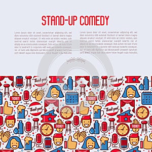 Stand up comedy show concept with thin line icons