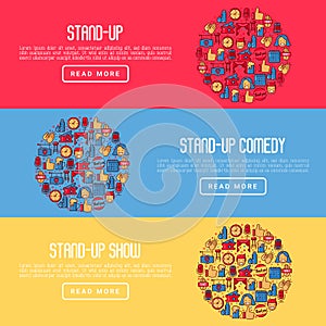Stand up comedy show concept with thin line icons