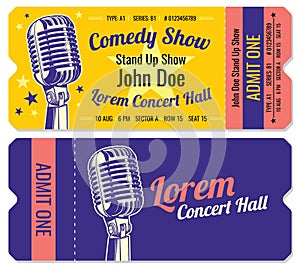 Stand up comedy show entrance vector tickets template