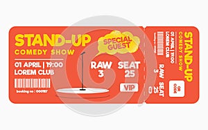 Stand up comedy show ticket on white background. Ticket template for comedy show, performance