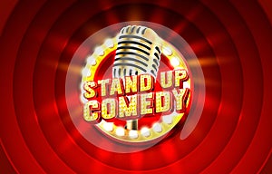 Stand up comedy signboard label, concert vocal event. nightclub title. Vector