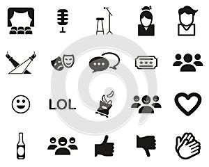 Stand Up Comedy Or Stand Up Show Icons Black & White Set Big