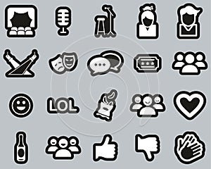 Stand Up Comedy Or Stand Up Show Icons White On Black Sticker Set Big