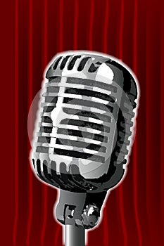 Stand Up Night Microphone With Red Curtains Backdrop