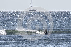 Stand up paddle surfer wave riding