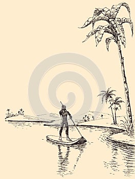 Stand up paddling hand drawing