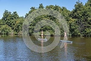 Stand up paddling in the Loosdrechtse Plassen. Province of North Holland in the Netherlands