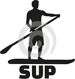 Stand up paddling silhouette with SUP photo