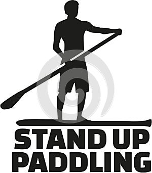 Stand up paddling word with silhouette