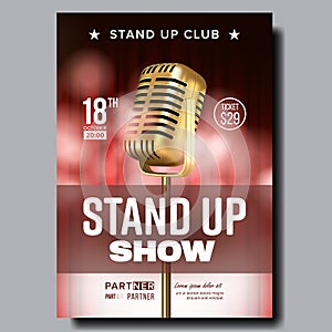 Stand Up Show In Night Club Poster Flyer Vector