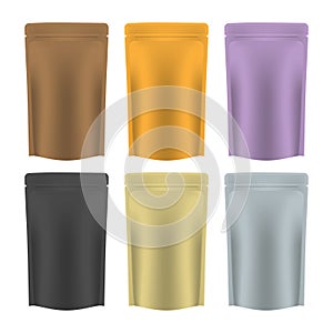 Stand up vacuum food bags - colored retort pouches  vector template