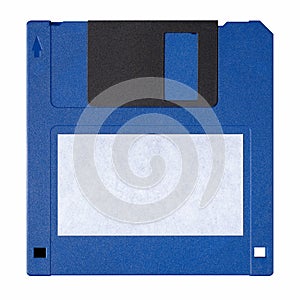 Standard blue floppy disk isolated on white background.