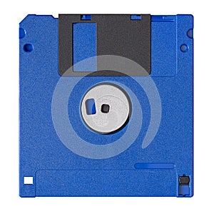 Standard blue floppy disk isolated on white background.